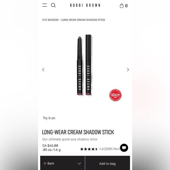 BObbi Brown LONG-WEAR CREAM SHADOW STICK BARK - Picture 1 of 3